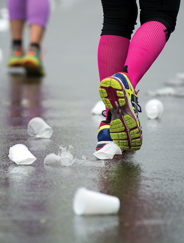 walking through the debris left after race day